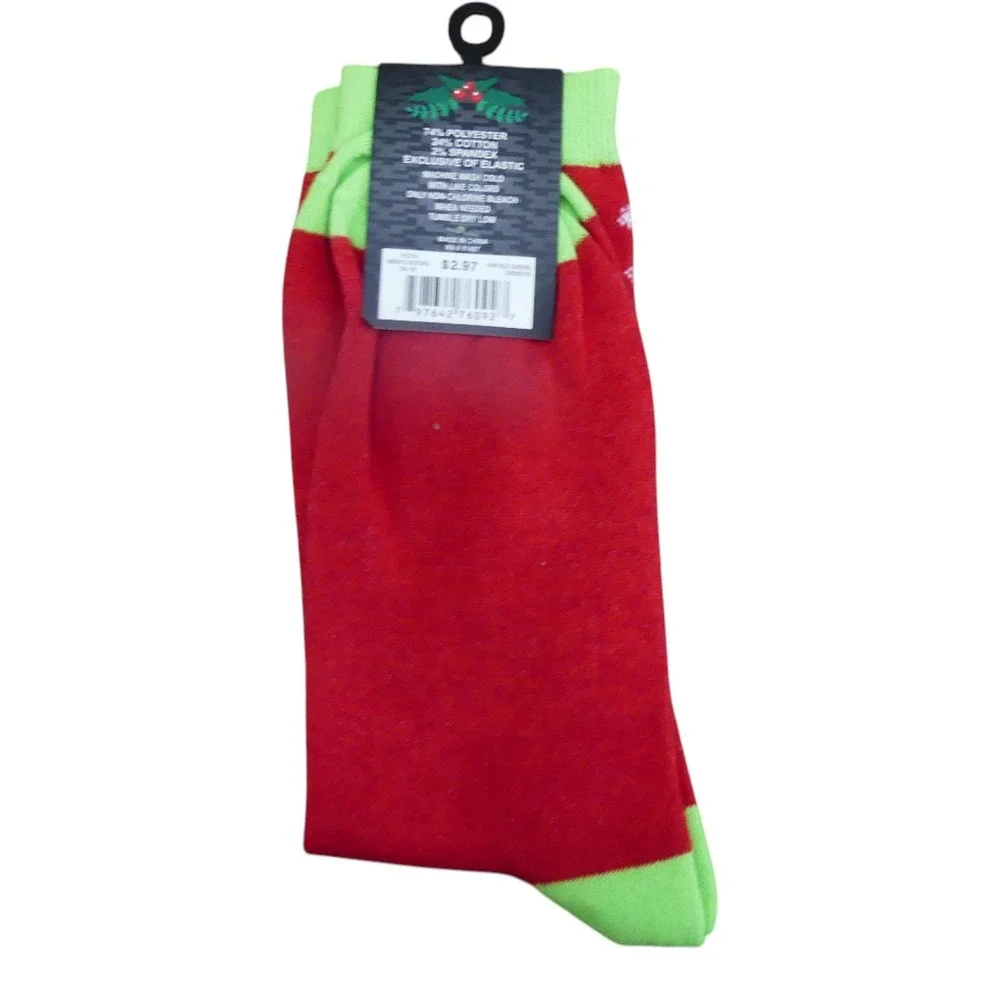 Unbranded Holiday Crew Socks Mens 10-13 Red New Cheers Beer Fair Isle